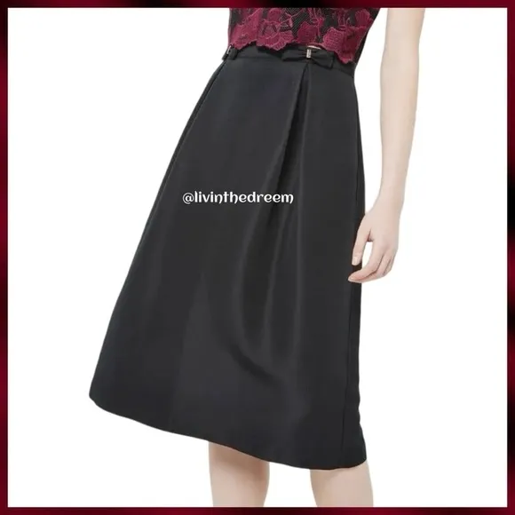 NWT TED BAKER Double Bow Midi Skirt In Black TB SZ 2/ US 4/6 $227