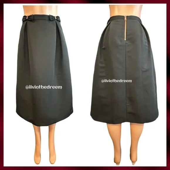 NWT TED BAKER Double Bow Midi Skirt In Black TB SZ 2/ US 4/6 $227