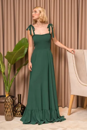 OAHU Chiffon Maxi Dress with Bow Straps  (Emerald Green Chiffon)
