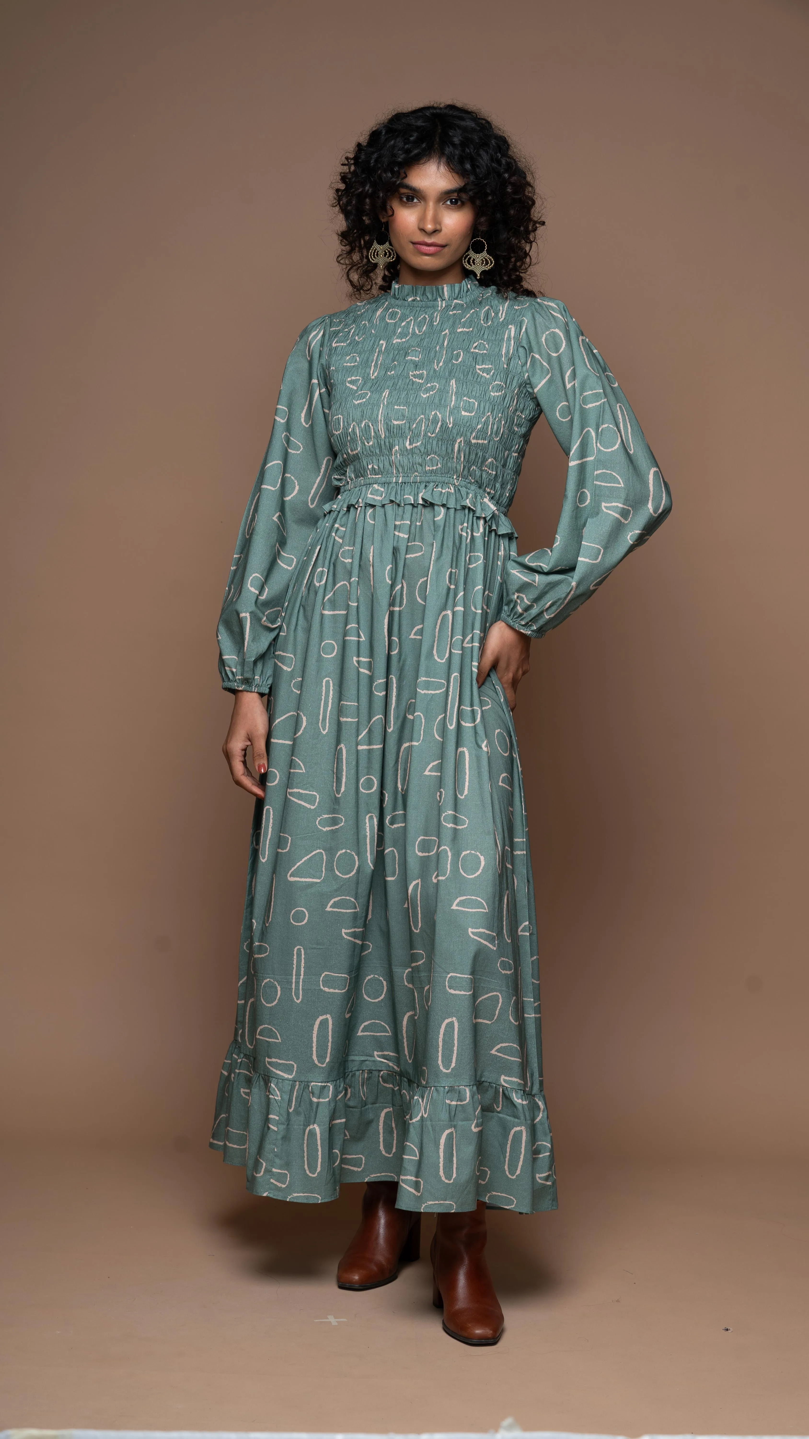 Ocean Whisper Long Maxi Dress in Mystery Geometric Pattern