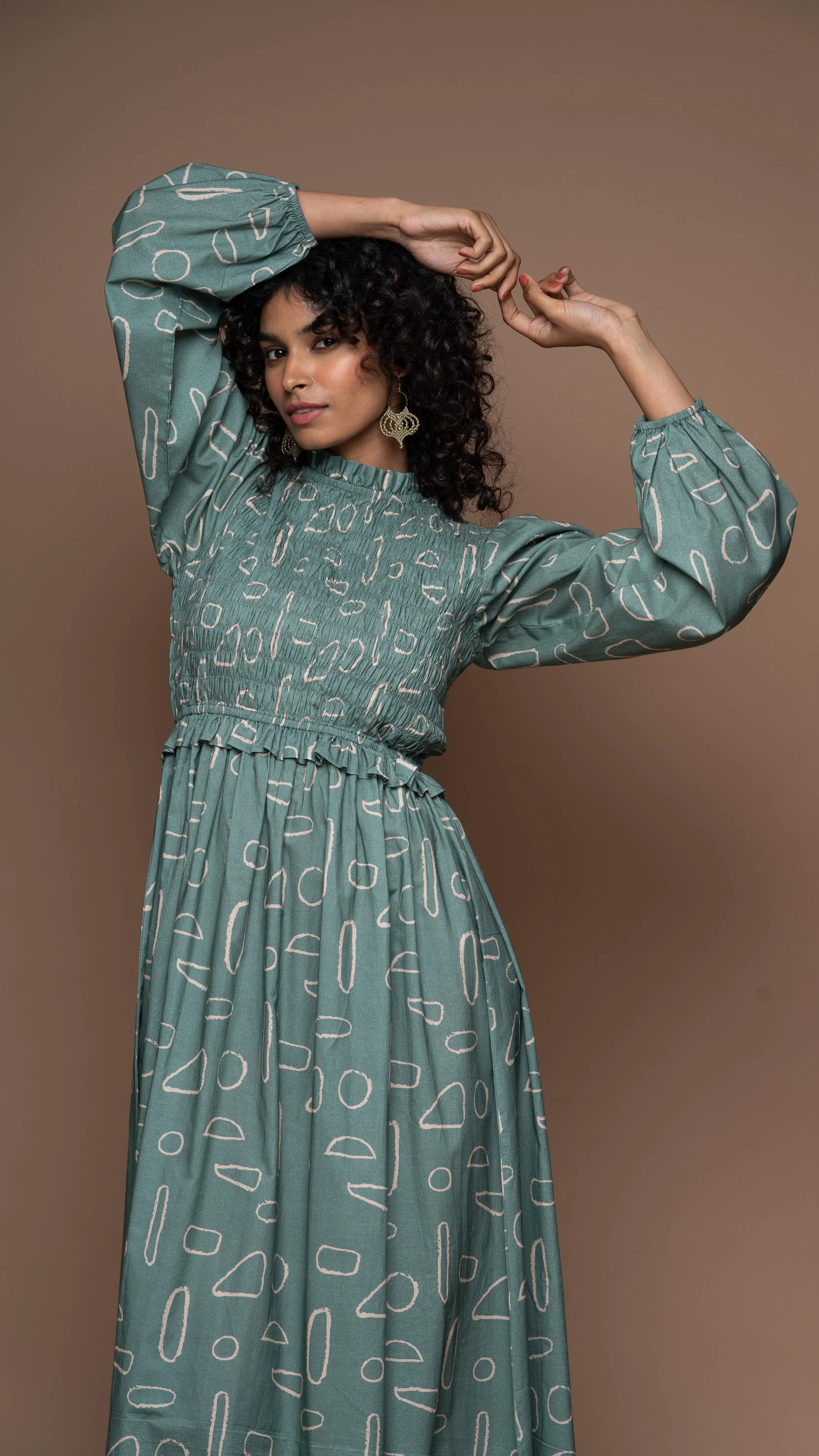 Ocean Whisper Long Maxi Dress in Mystery Geometric Pattern