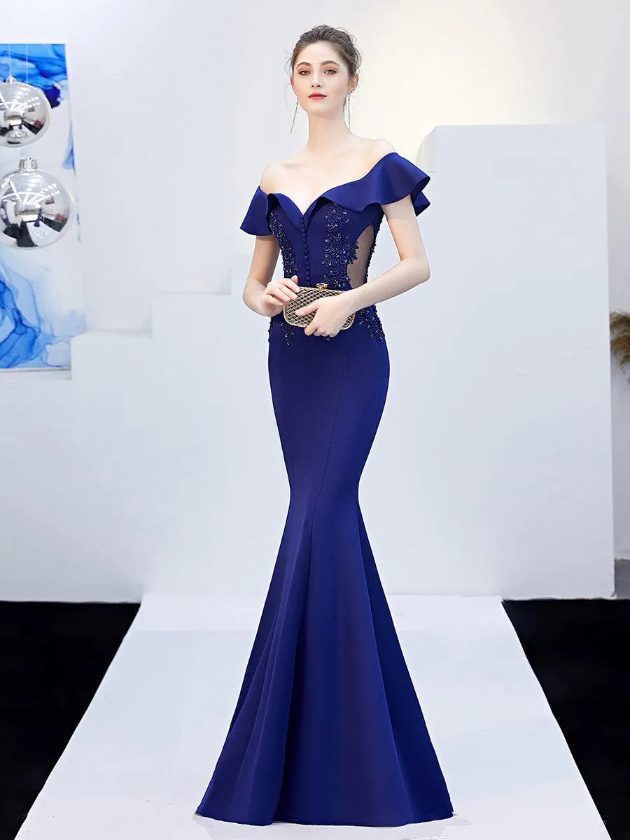 Off Shoulder Embroidery Ruffled Evening Dress MCW1030