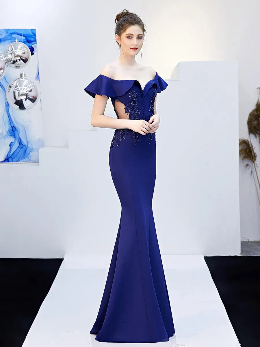 Off Shoulder Embroidery Ruffled Evening Dress MCW1030