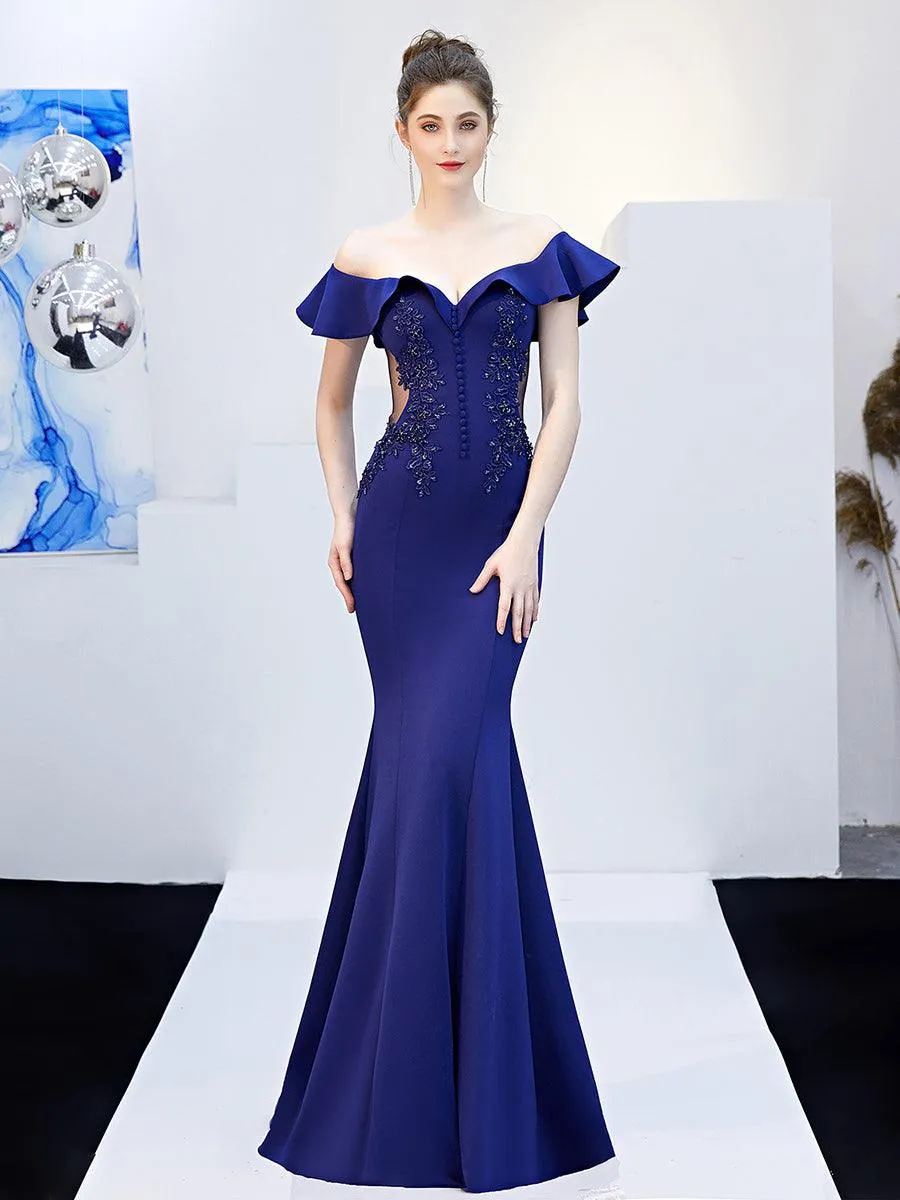 Off Shoulder Embroidery Ruffled Evening Dress MCW1030