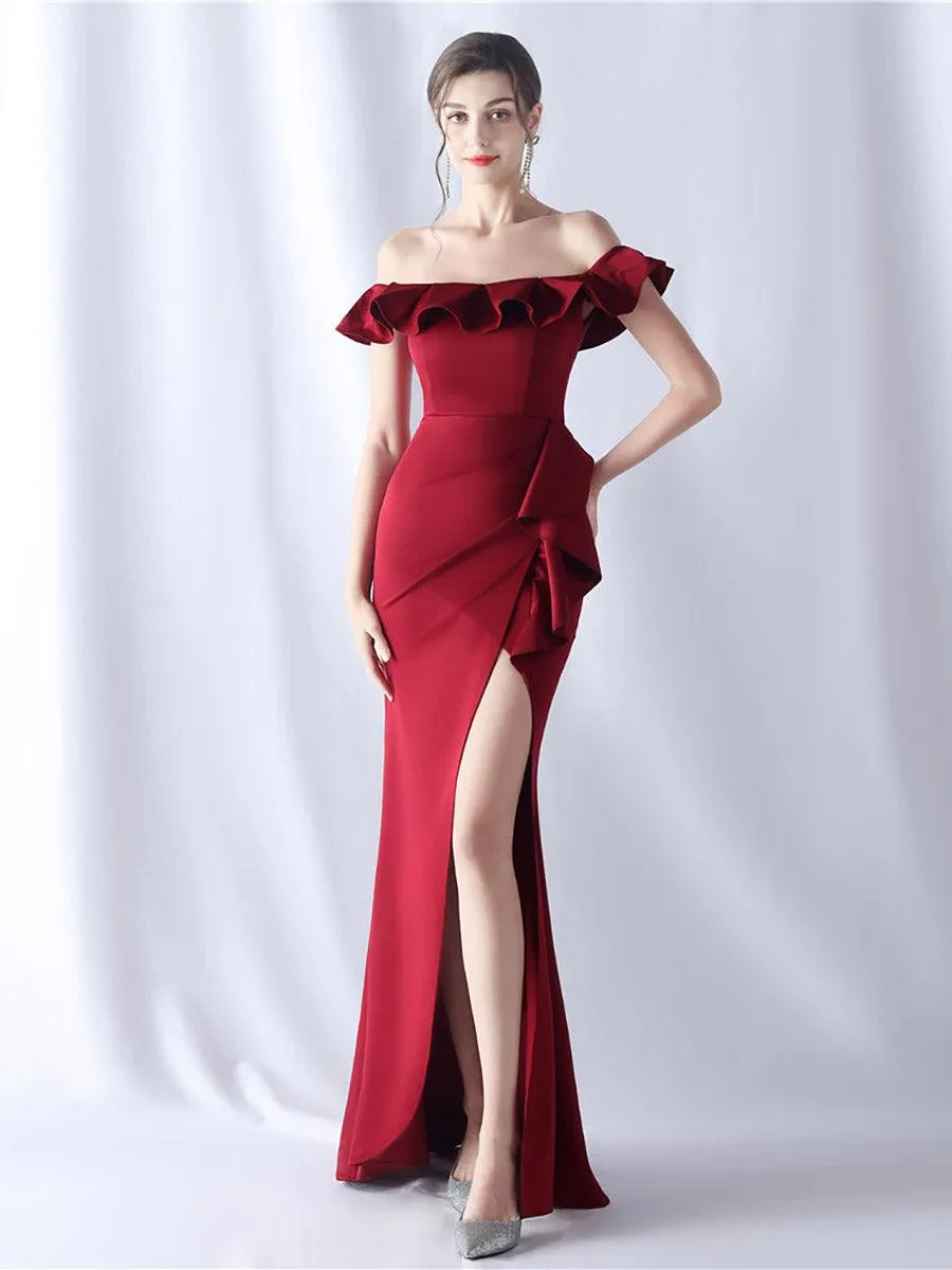 Off Shoulder Ruffled Split Thigh Prom Dress MCW0919