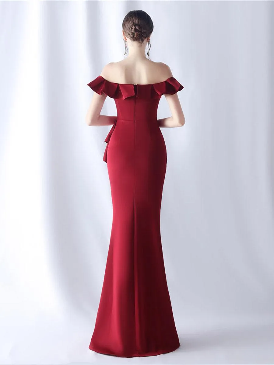 Off Shoulder Ruffled Split Thigh Prom Dress MCW0919