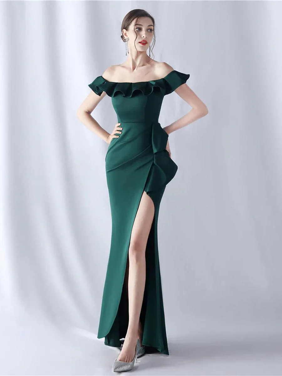Off Shoulder Ruffled Split Thigh Prom Dress MCW0919