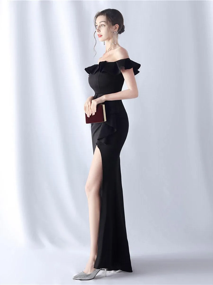 Off Shoulder Ruffled Split Thigh Prom Dress MCW0919