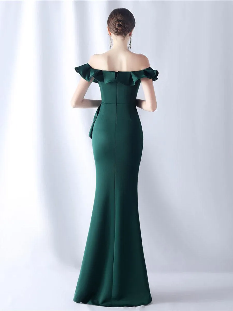 Off Shoulder Ruffled Split Thigh Prom Dress MCW0919