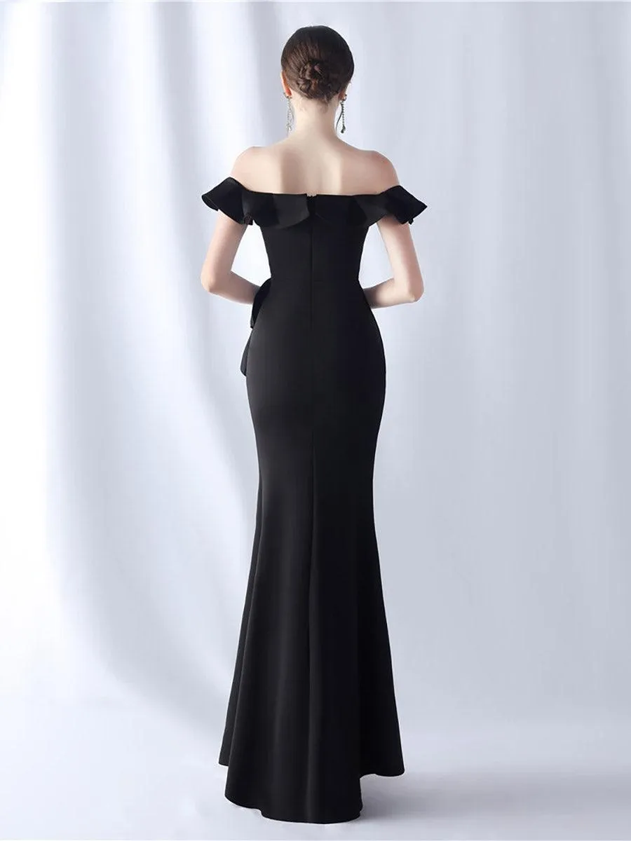 Off Shoulder Ruffled Split Thigh Prom Dress MCW0919