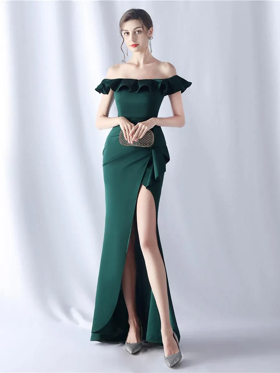 Off Shoulder Ruffled Split Thigh Prom Dress MCW0919