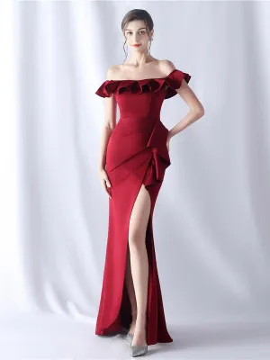 Off Shoulder Ruffled Split Thigh Prom Dress MCW0919
