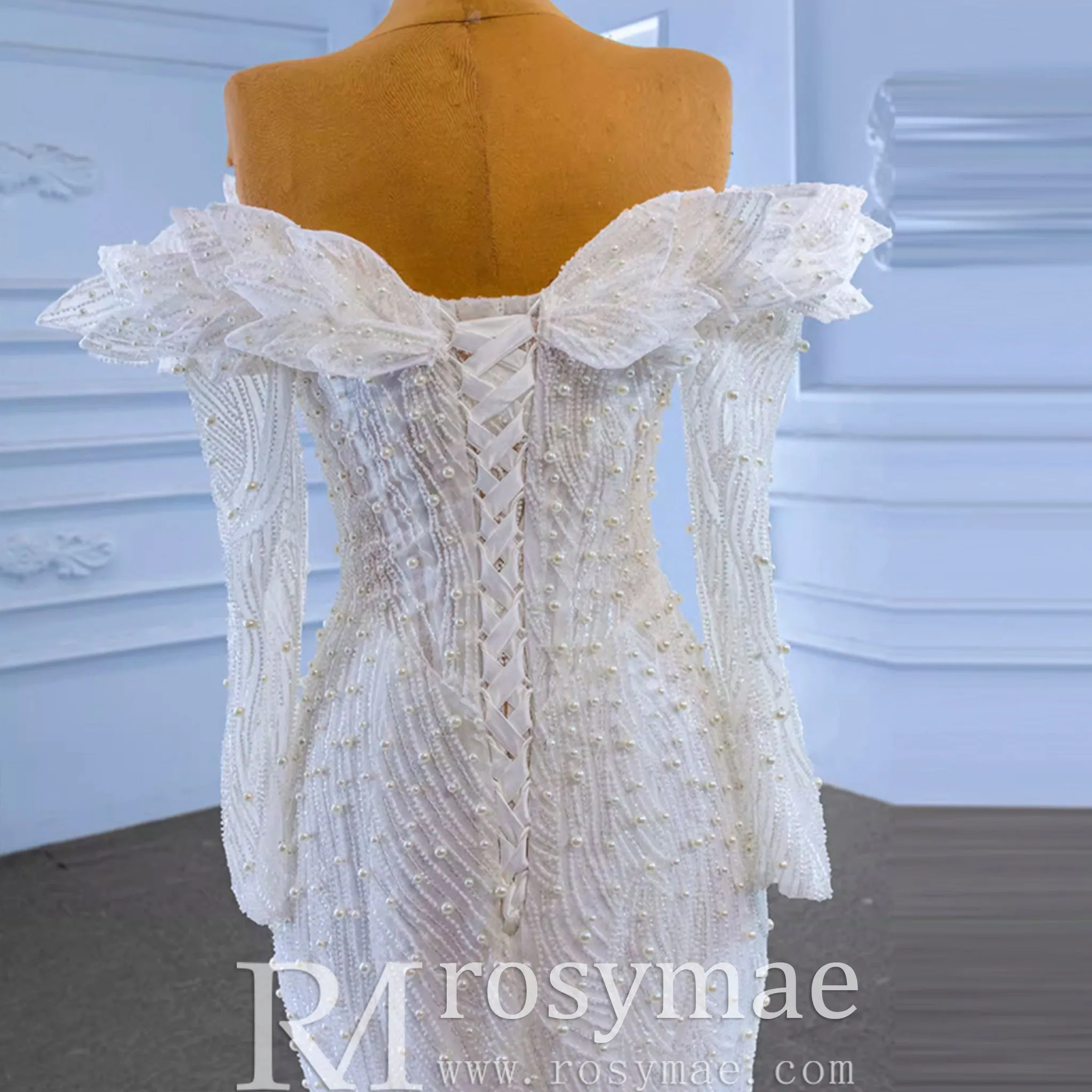 Off the Shoulder Mermaid Wedding Dress with Long Sleeves