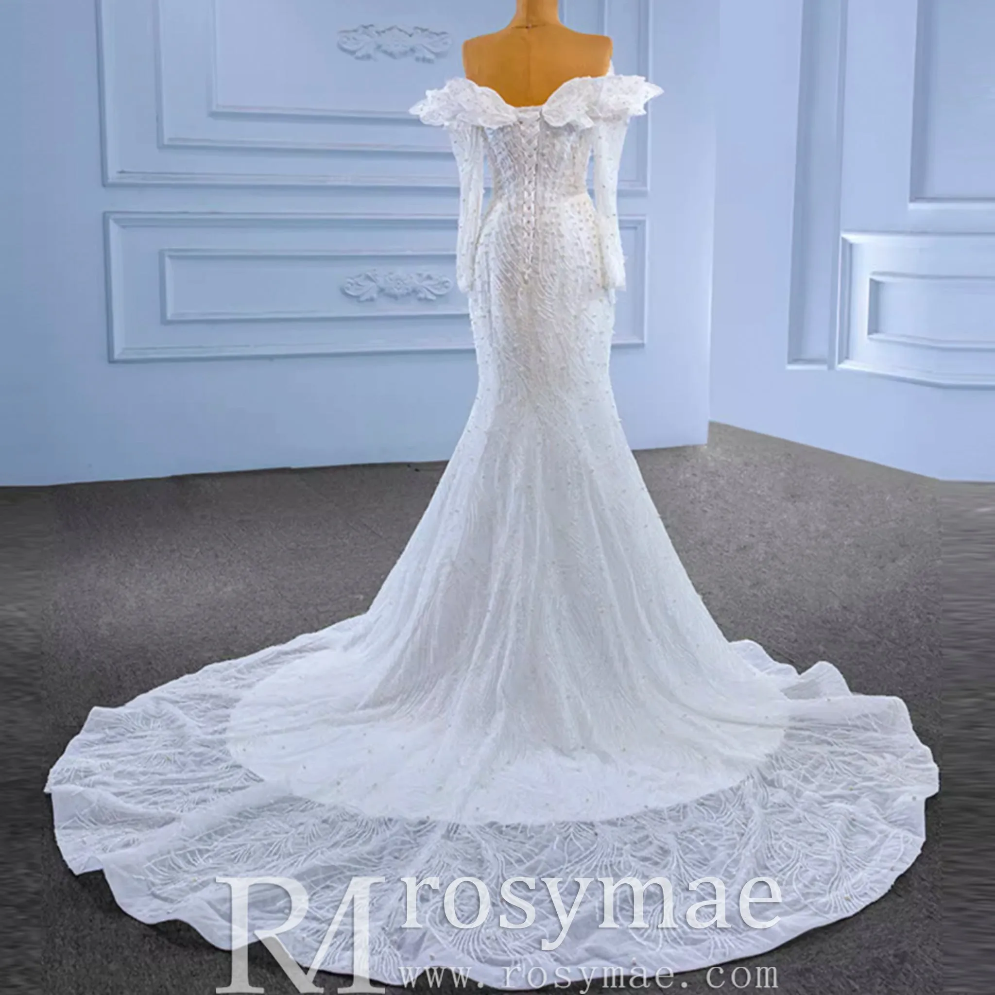 Off the Shoulder Mermaid Wedding Dress with Long Sleeves