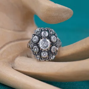 Old Mine and Rose Cut Diamond Dinner Ring c1890