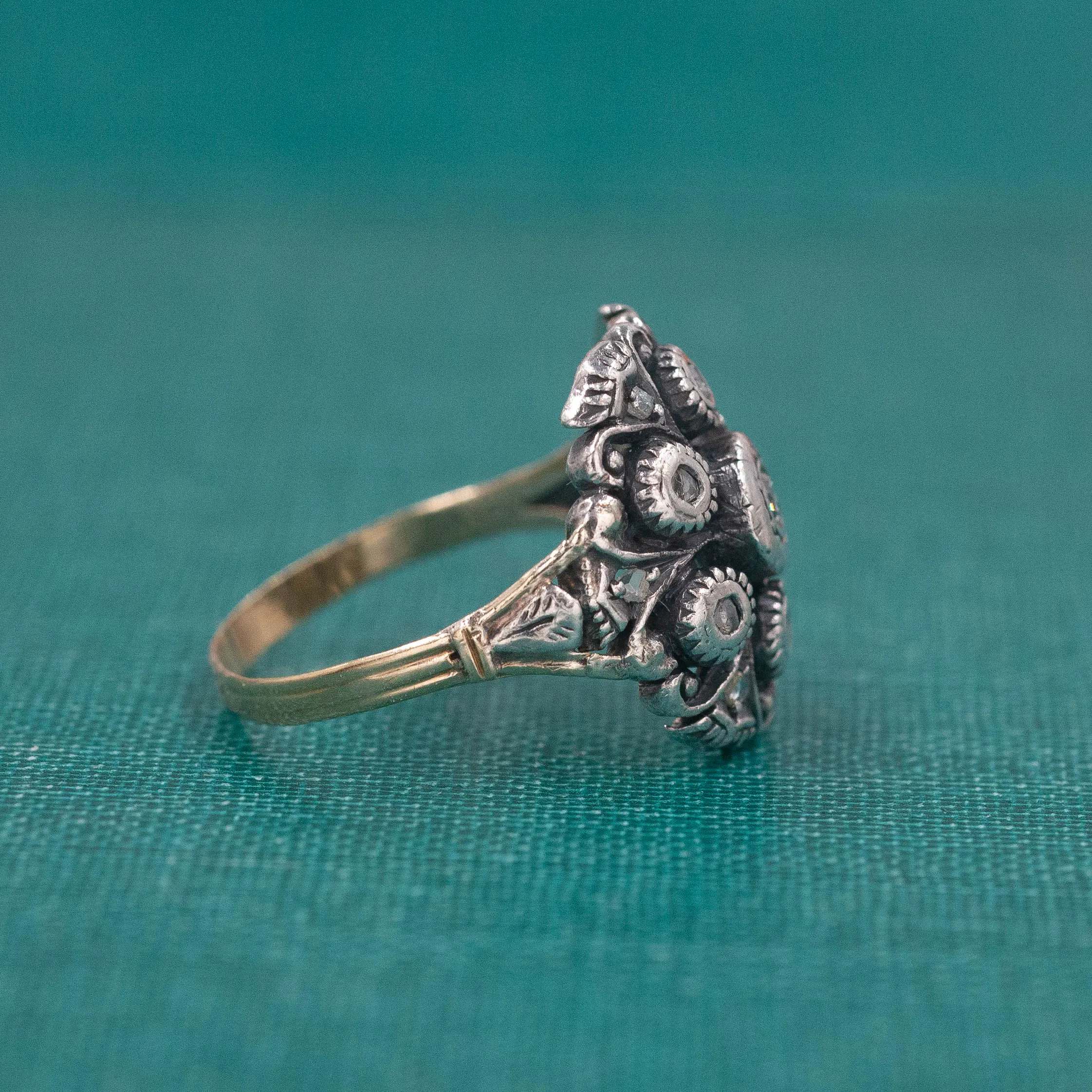 Old Mine and Rose Cut Diamond Dinner Ring c1890