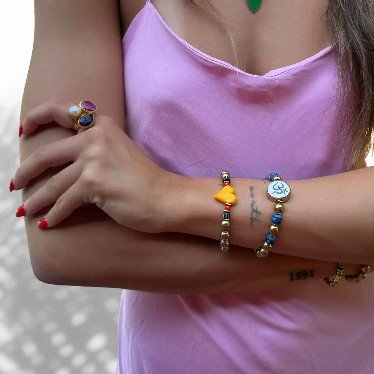 Om Mantra Meditation & Gold Beaded Bracelet