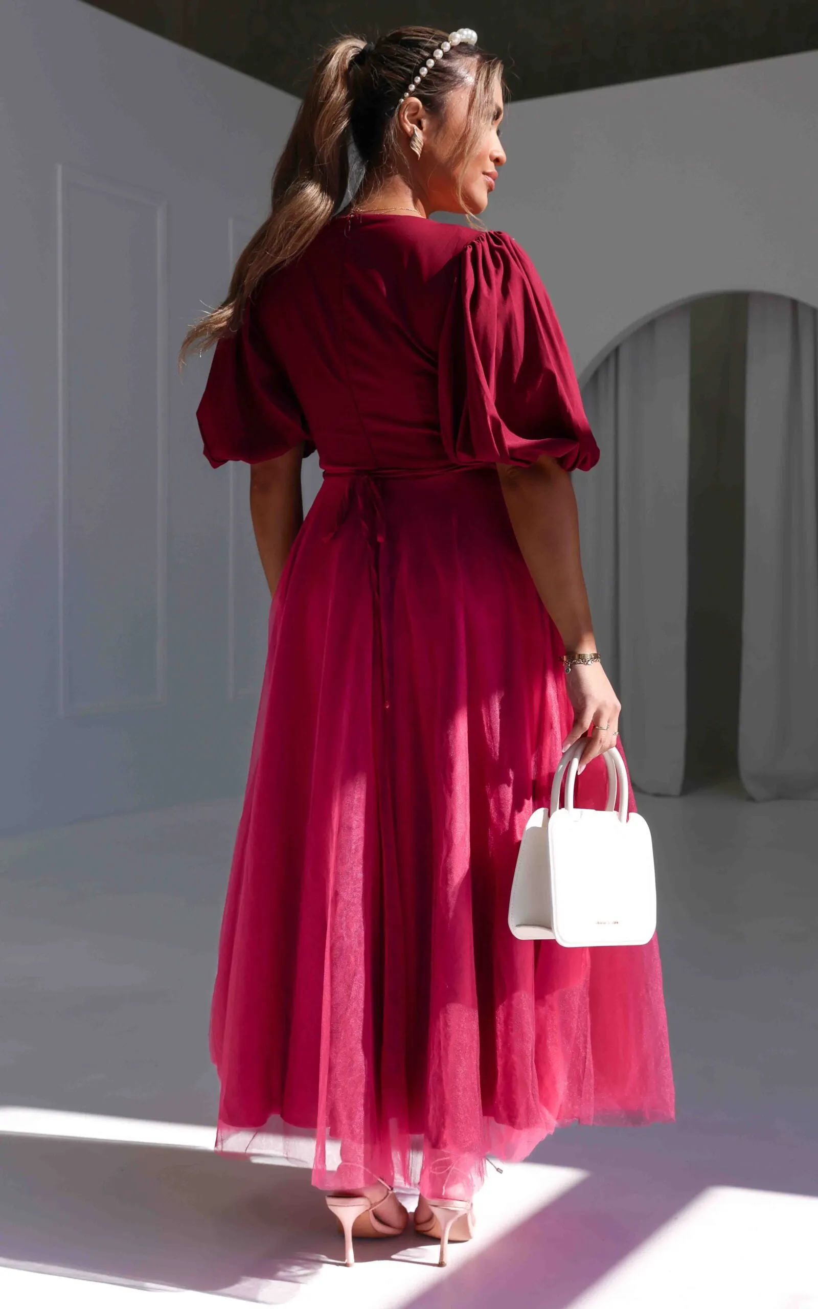 One Kiss Tulle Maxi Dress - Burgundy Wine