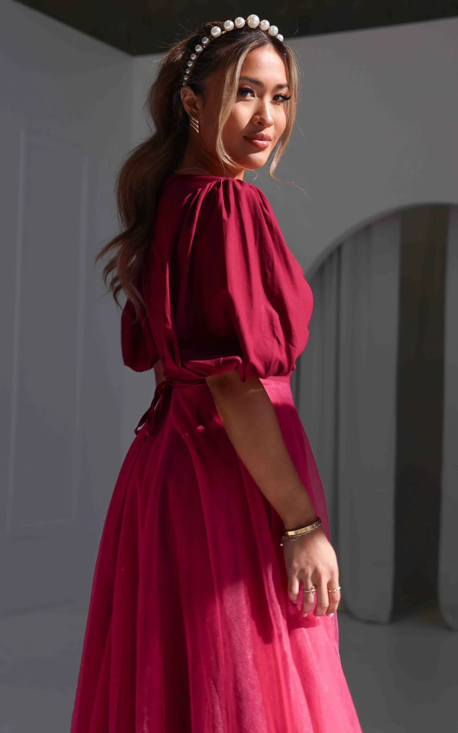 One Kiss Tulle Maxi Dress - Burgundy Wine