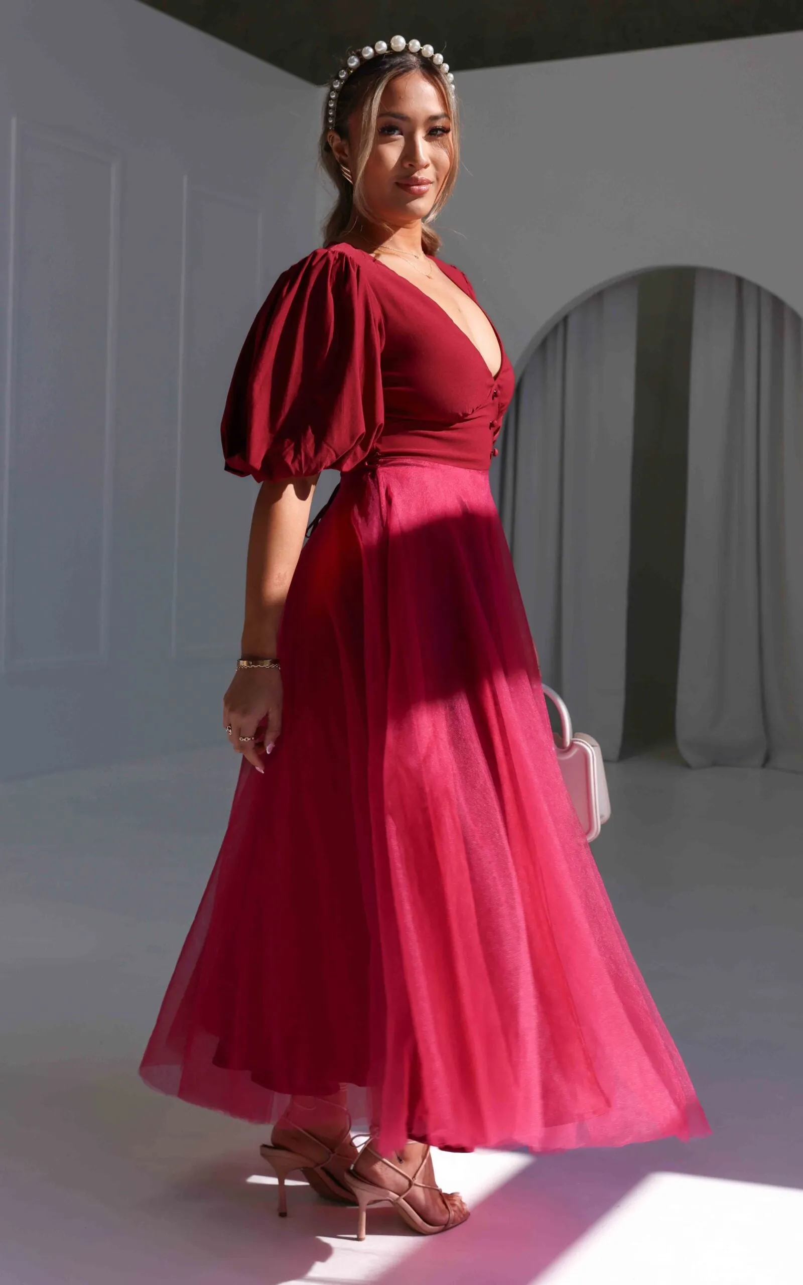 One Kiss Tulle Maxi Dress - Burgundy Wine
