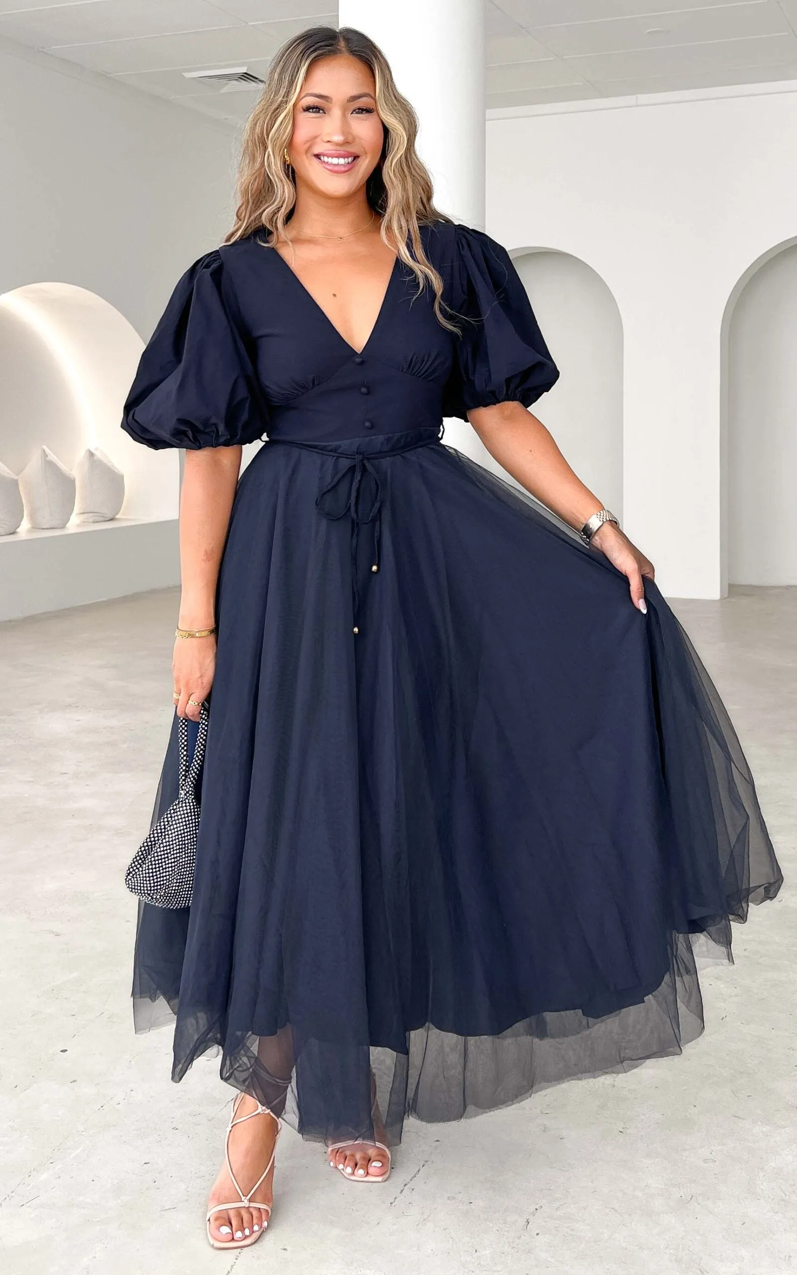 One Kiss Tulle Maxi Dress - Navy