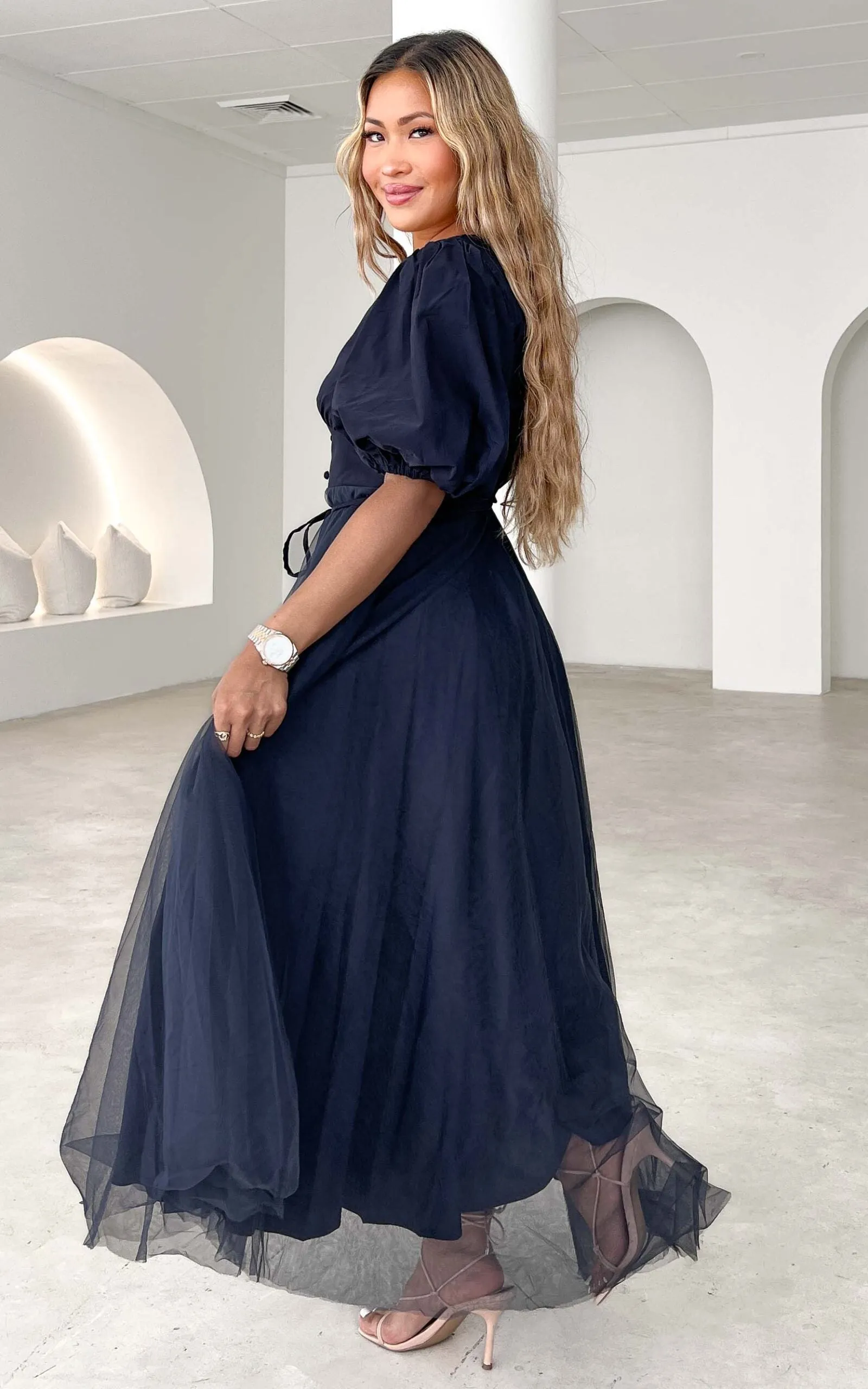 One Kiss Tulle Maxi Dress - Navy