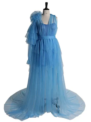 One Shoulder Sleeve Evening Dress with Sling lining Maternity Dress for Photo shoot or Baby shower 2021 YEWEN