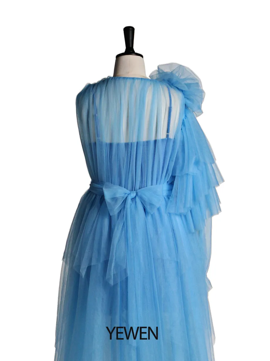 One Shoulder Sleeve Evening Dress with Sling lining Maternity Dress for Photo shoot or Baby shower 2021 YEWEN