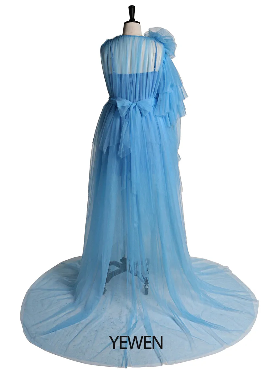 One Shoulder Sleeve Evening Dress with Sling lining Maternity Dress for Photo shoot or Baby shower 2021 YEWEN