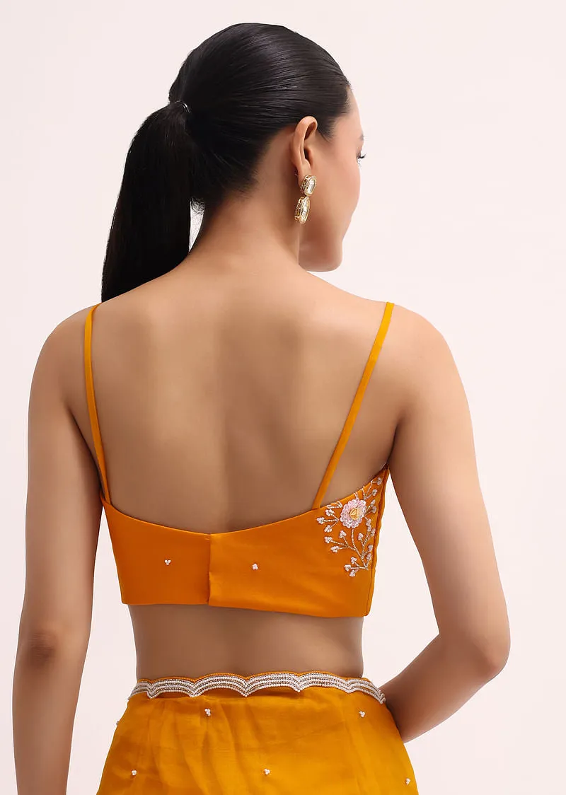 Orange 3D Sequin Organza Saree