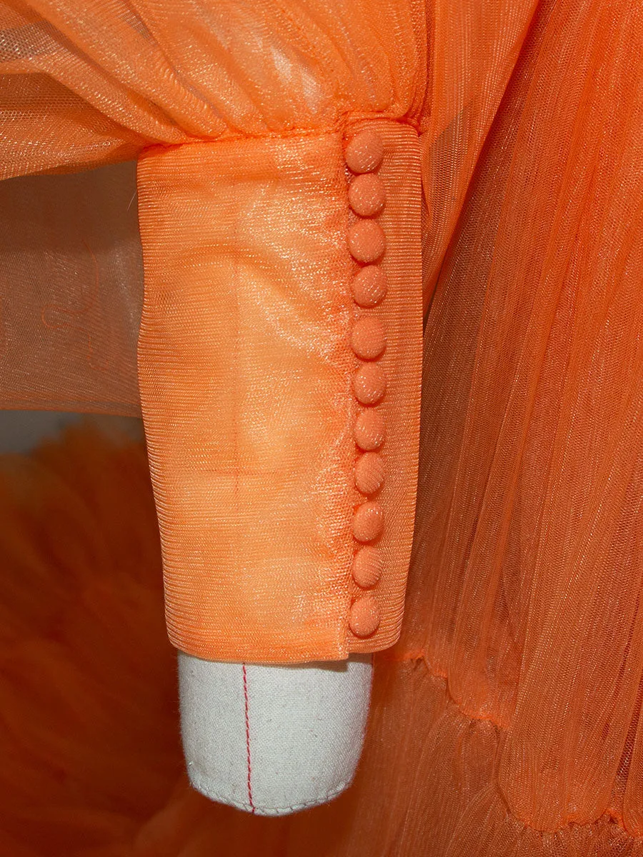 Orange Tullle Dress Long Puffy Sleeves Colored Wedding Dress Photoshoot Props Dress YW240130