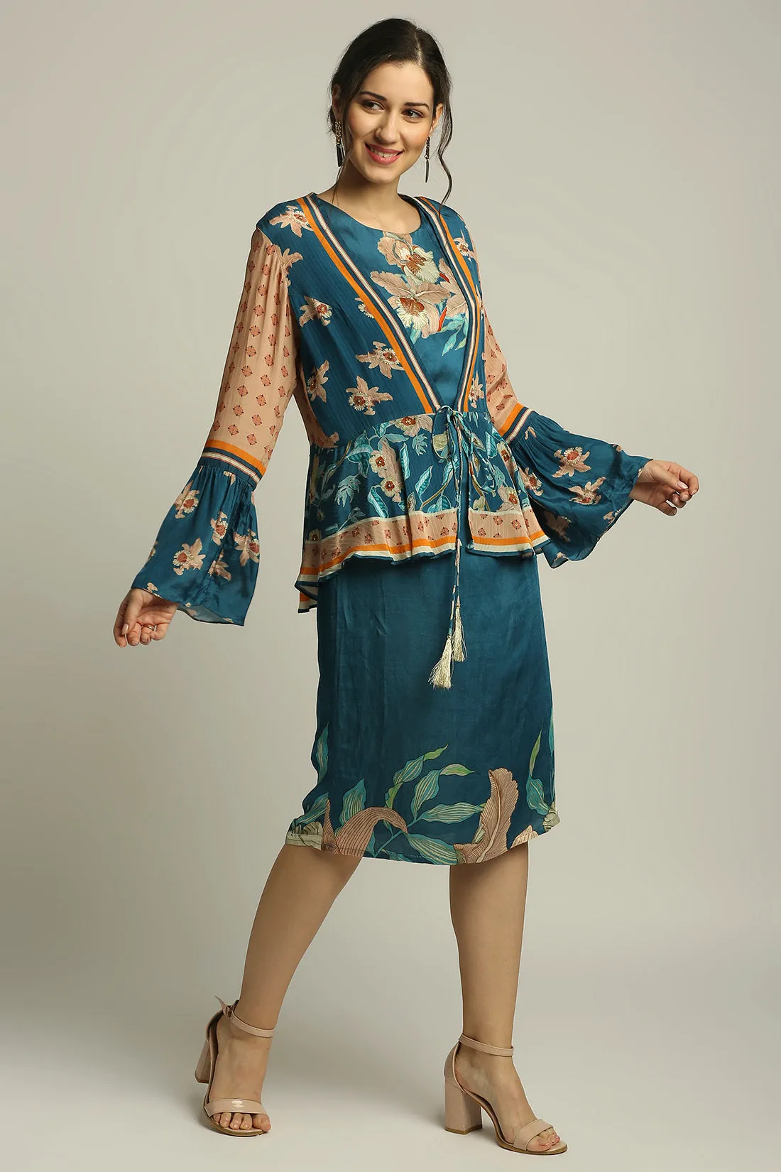 Orchid Bloom Printed Dress With Peplum Jacket