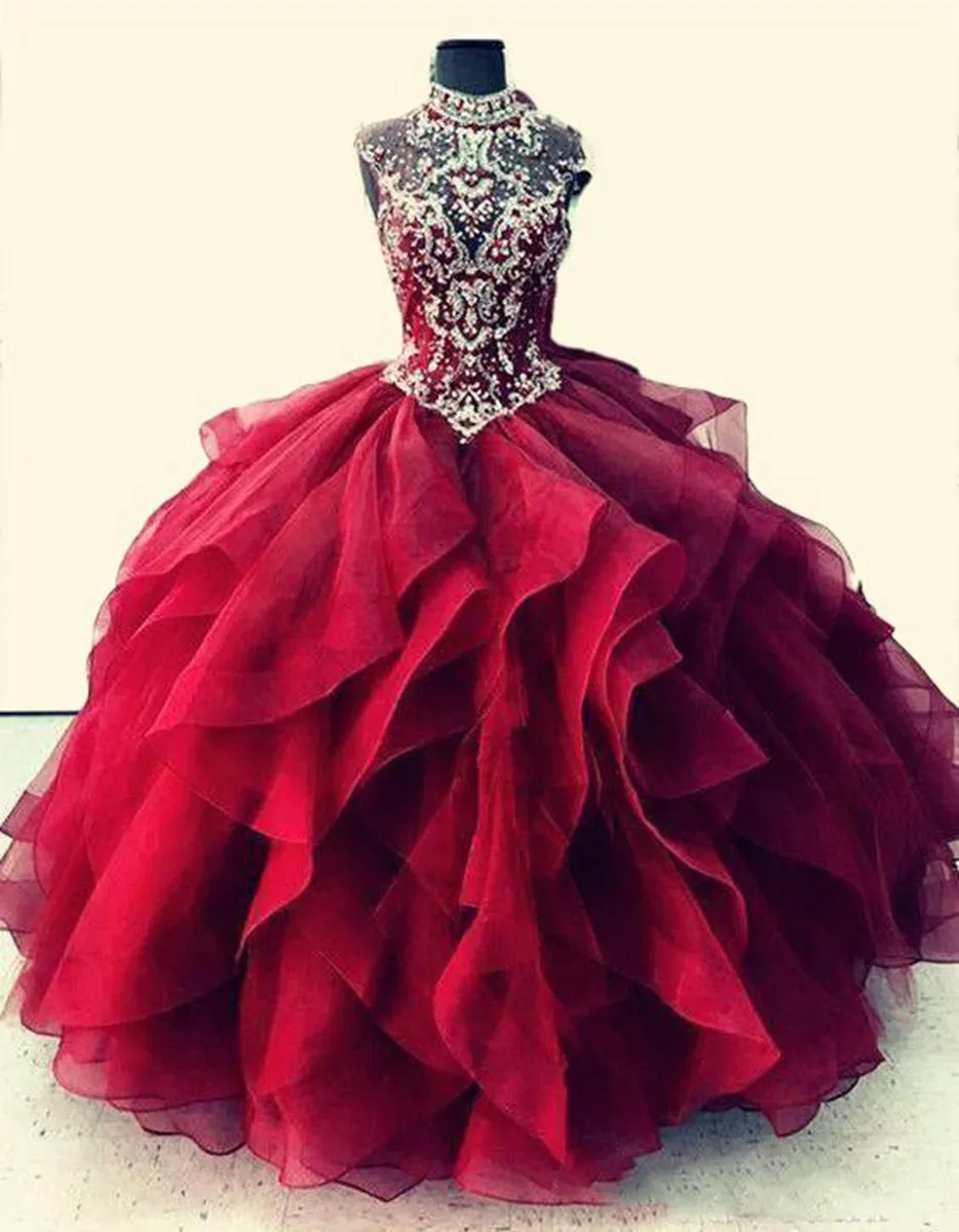 Organza High Neck Quinceanera Dresses Prom Dresses
