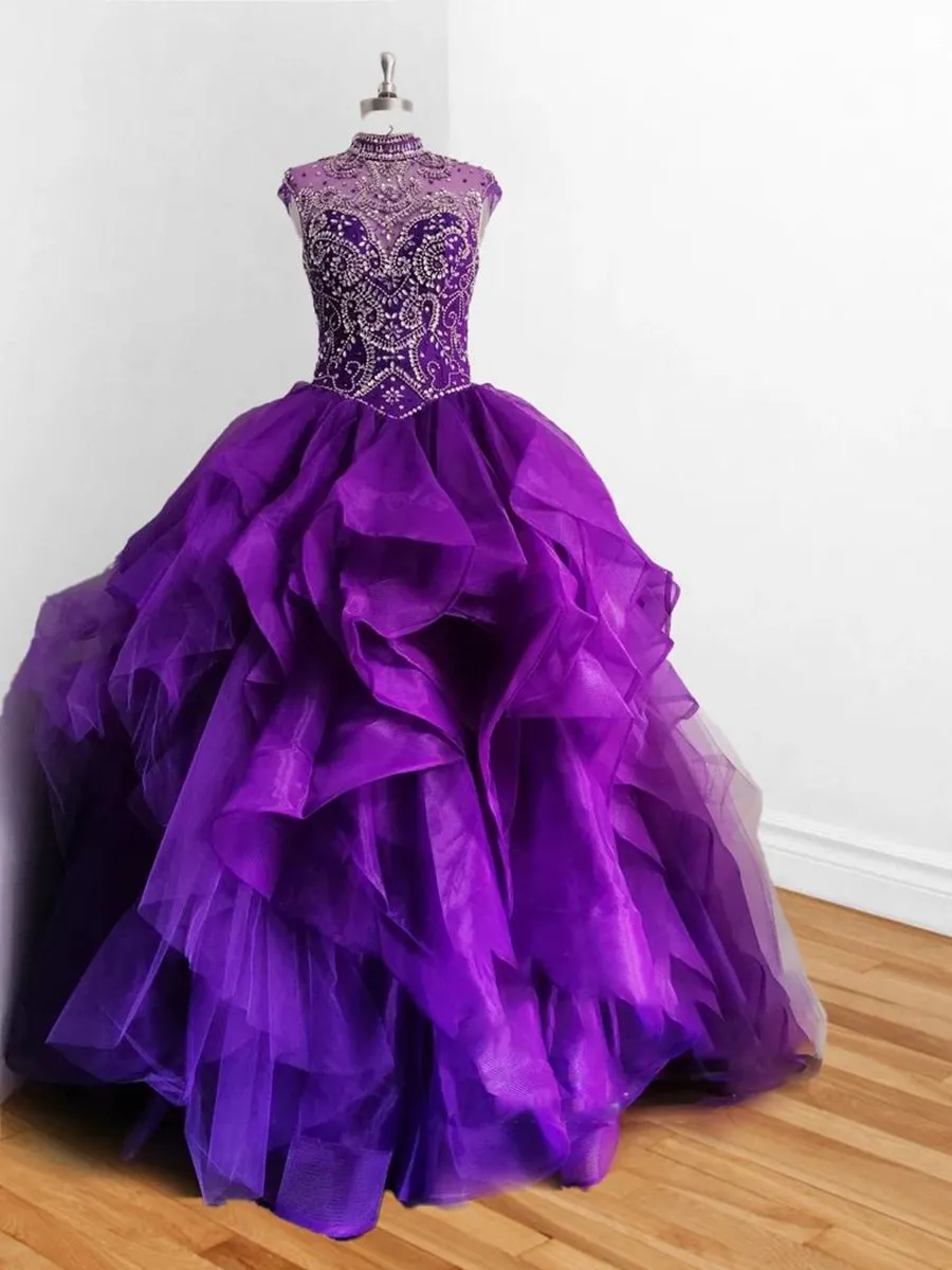 Organza High Neck Quinceanera Dresses Prom Dresses