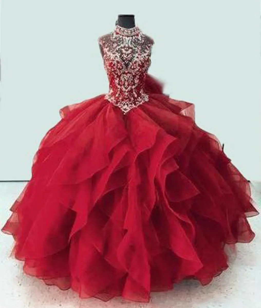 Organza High Neck Quinceanera Dresses Prom Dresses