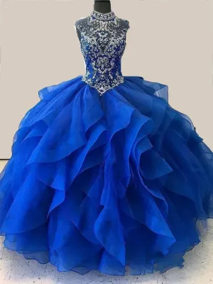 Organza High Neck Quinceanera Dresses Prom Dresses