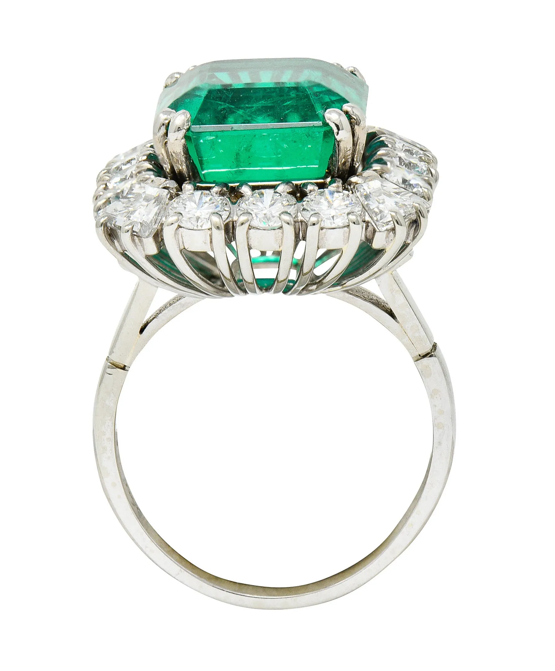 Outstanding 1950's Mid-Century Colombian Emerald Diamond 18 Karat White Gold Vintage Cluster Ring AGL