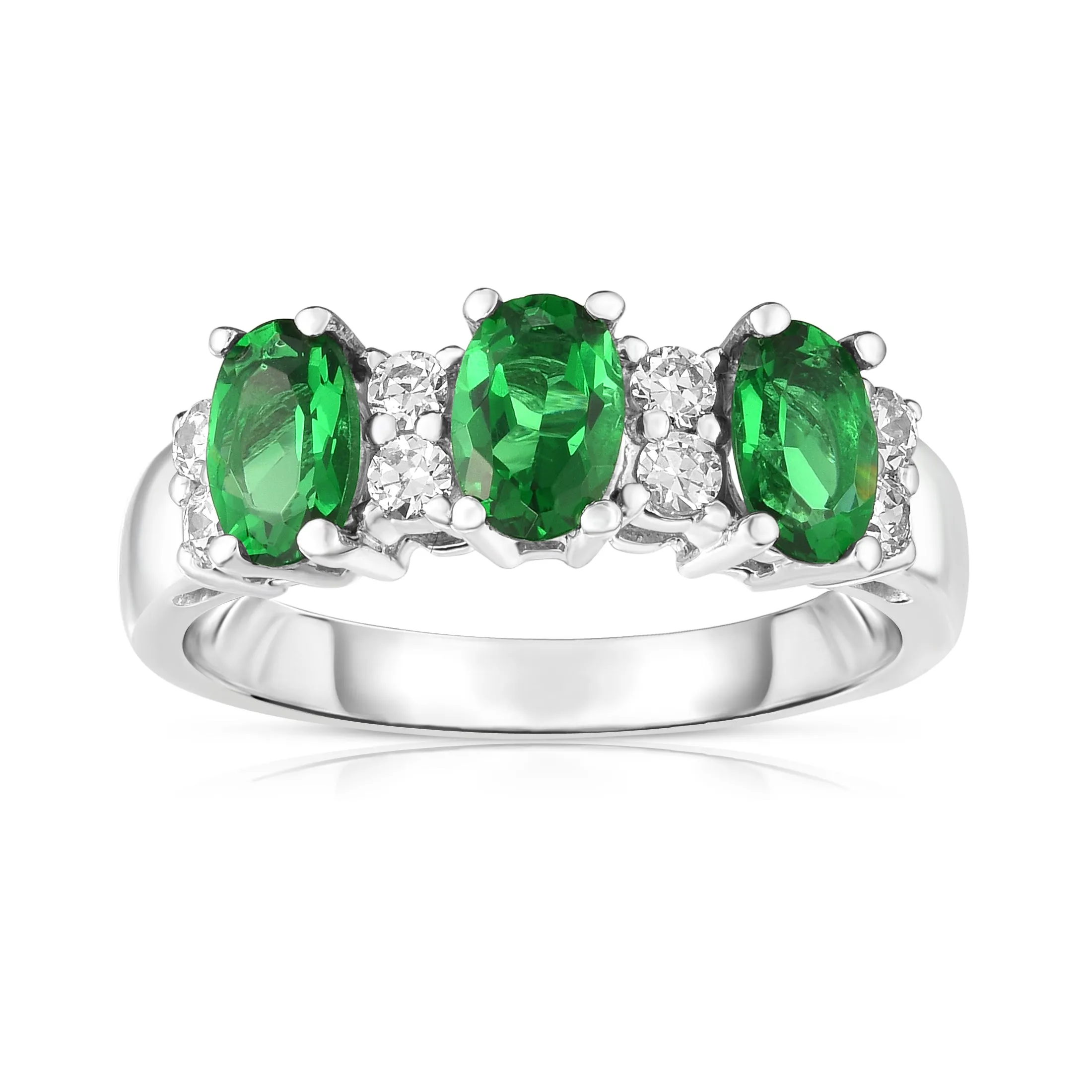 Oval Gemstone & 0.25Ct Diamond Ring in 14K White Gold