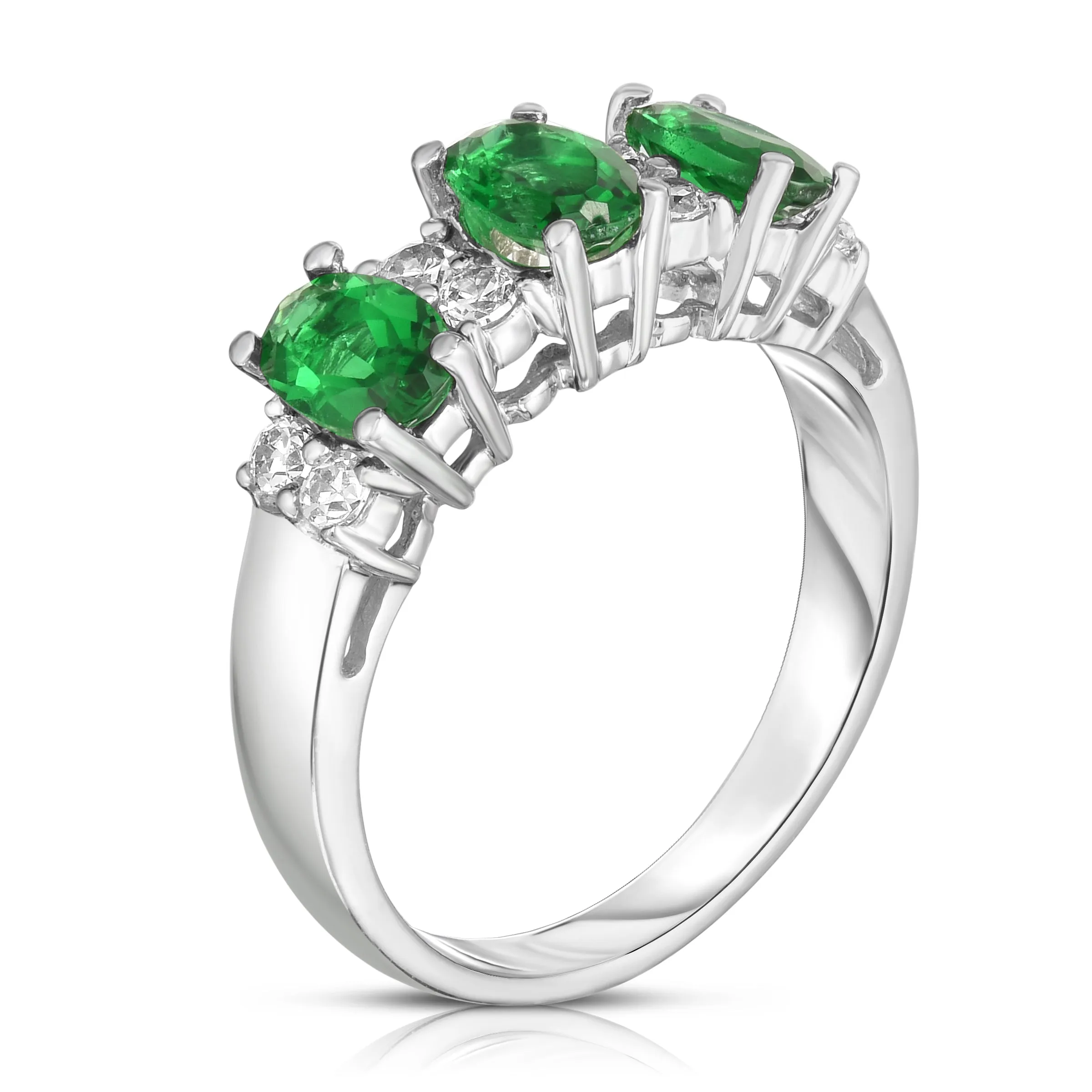 Oval Gemstone & 0.25Ct Diamond Ring in 14K White Gold