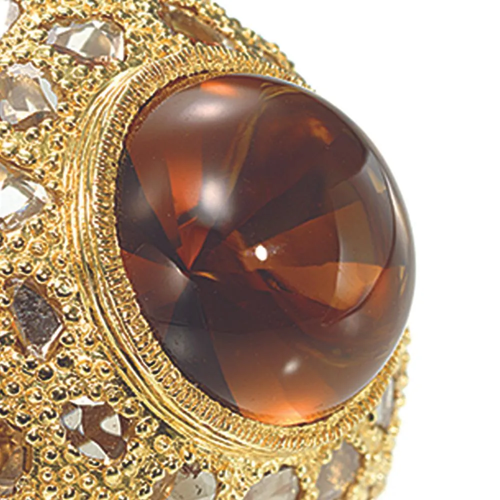 Oversized Saucer Ring with Large Cognac Quartz Centerstone and Diamonds