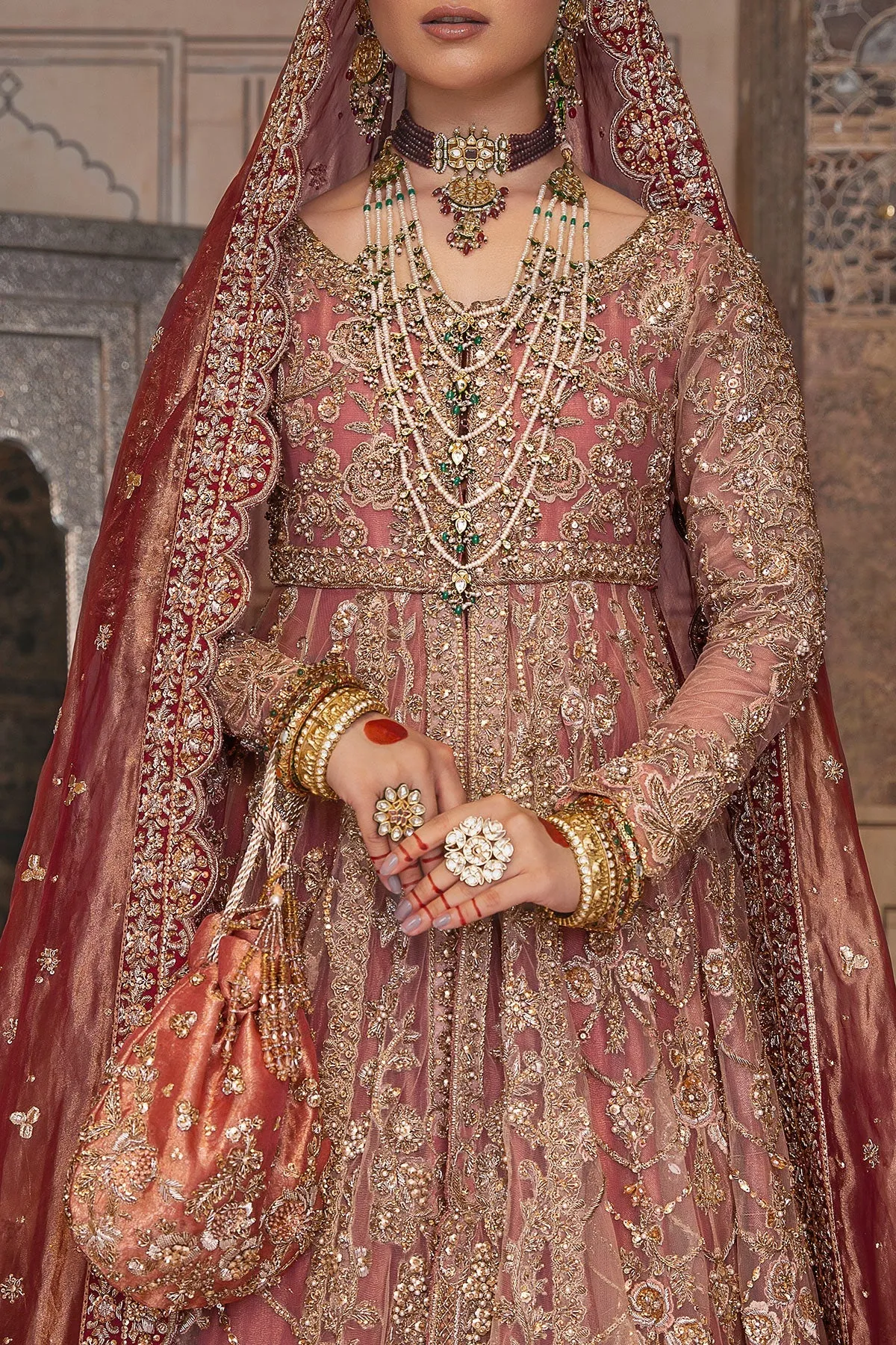 Pakistani Bridal Dress Dusky Pink Front Open Bridal Lehenga