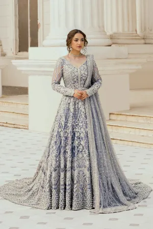 Pakistani Bridal Dress in Ice Blue   long tail gown Style