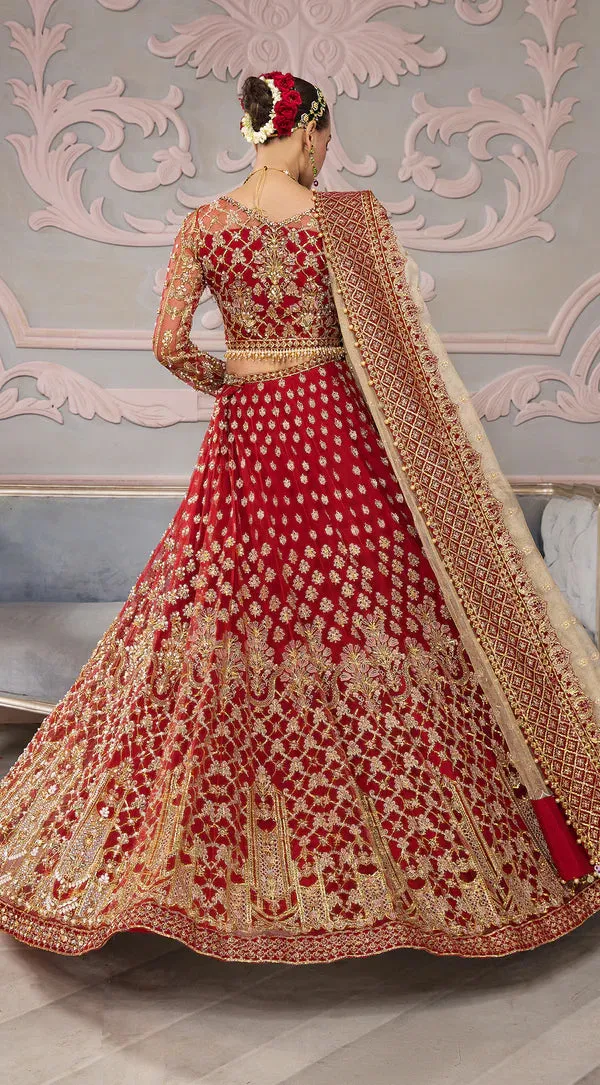 Pakistani Bridal Dress in Red Lehenga and Choli Style Skin Dupatta