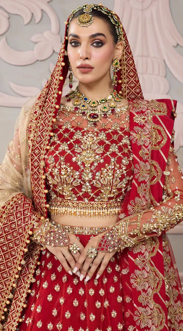 Pakistani Bridal Dress in Red Lehenga and Choli Style Skin Dupatta