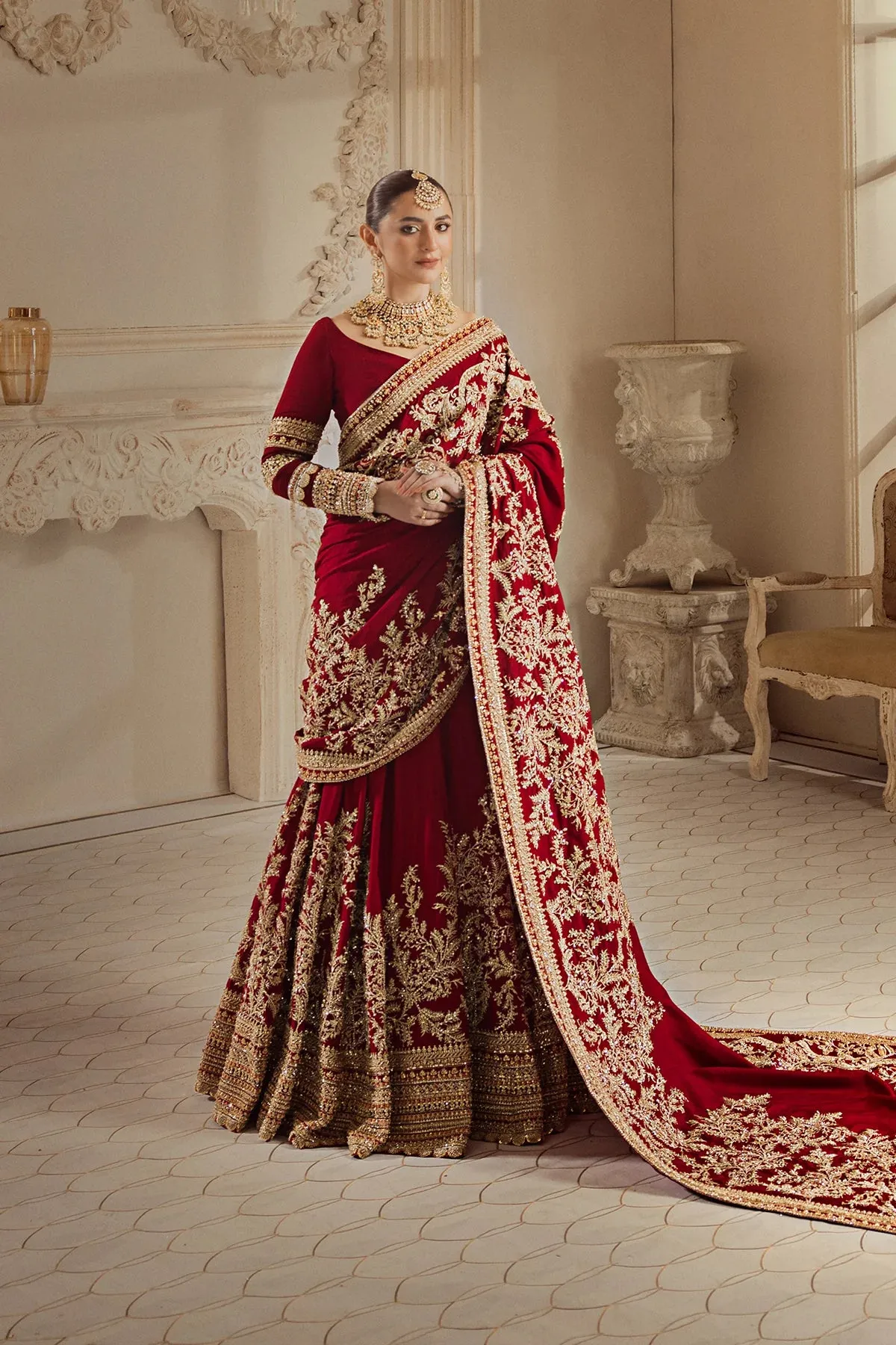 Pakistani Bridal Dress in RUBY RADIANCE  Lehenga and Choli Style