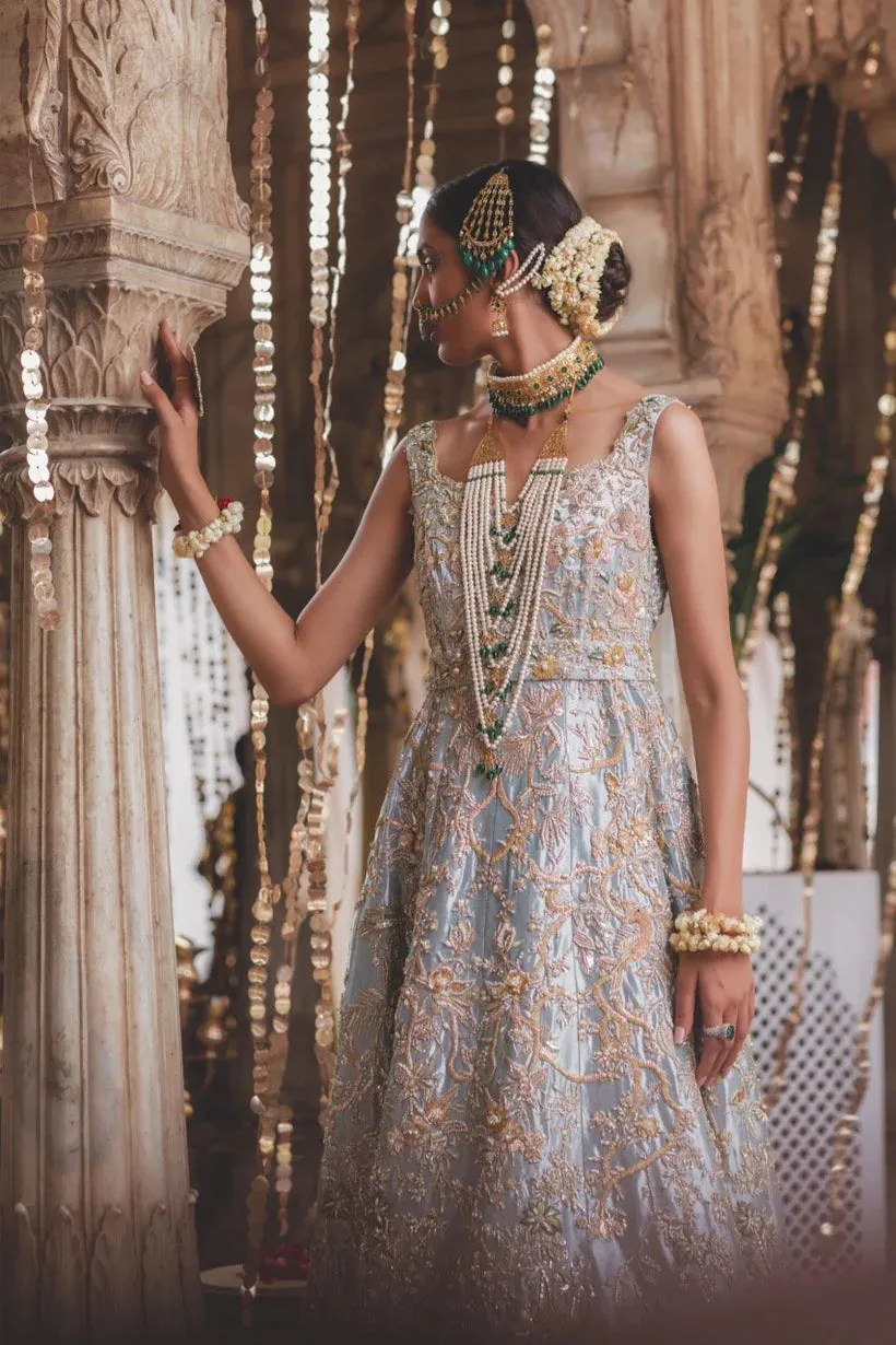Pakistani Bridal  Ice Blue Gown & Bridal Dupatta
