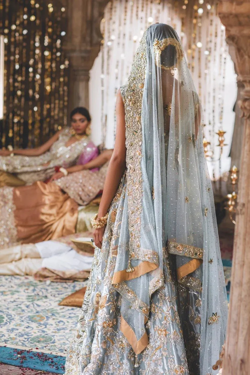 Pakistani Bridal  Ice Blue Gown & Bridal Dupatta