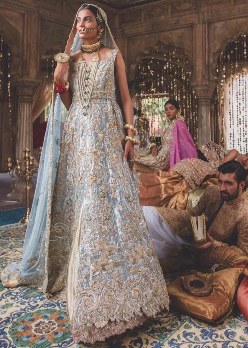 Pakistani Bridal  Ice Blue Gown & Bridal Dupatta