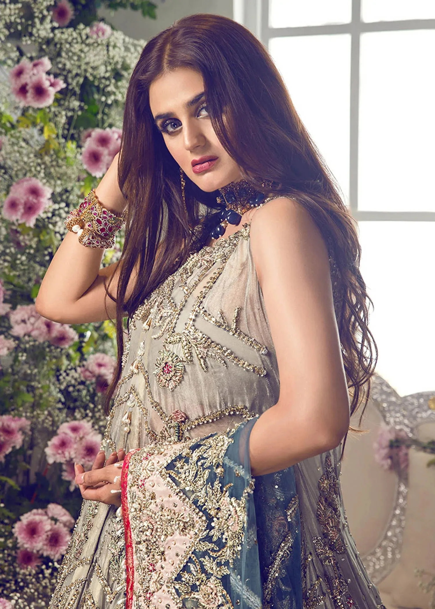 Pakistani Bridal Walima Dress in Gown  lehenga and Dupatta Style