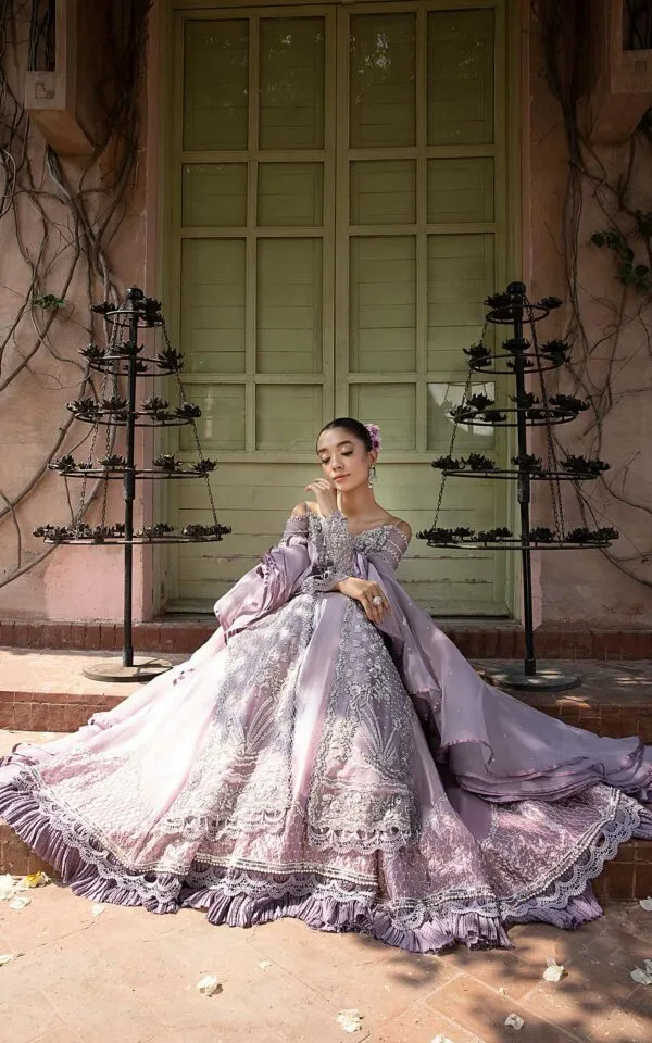 pakistani  wedding dress Lilac open gown with lehenga